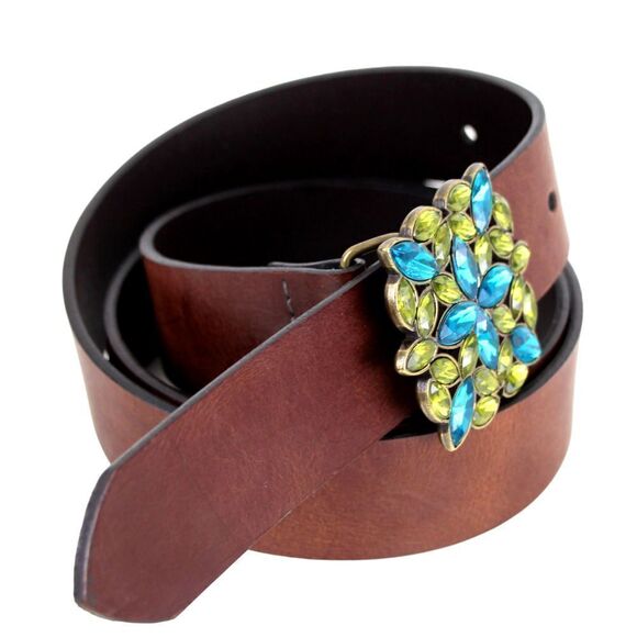 BROWN GENUINE LEATHER 1.25"Wd HOOK BUCKLE DRESS CASUAL WOMEN'S BELT Sz XL (I52 - Picture 5 of 13